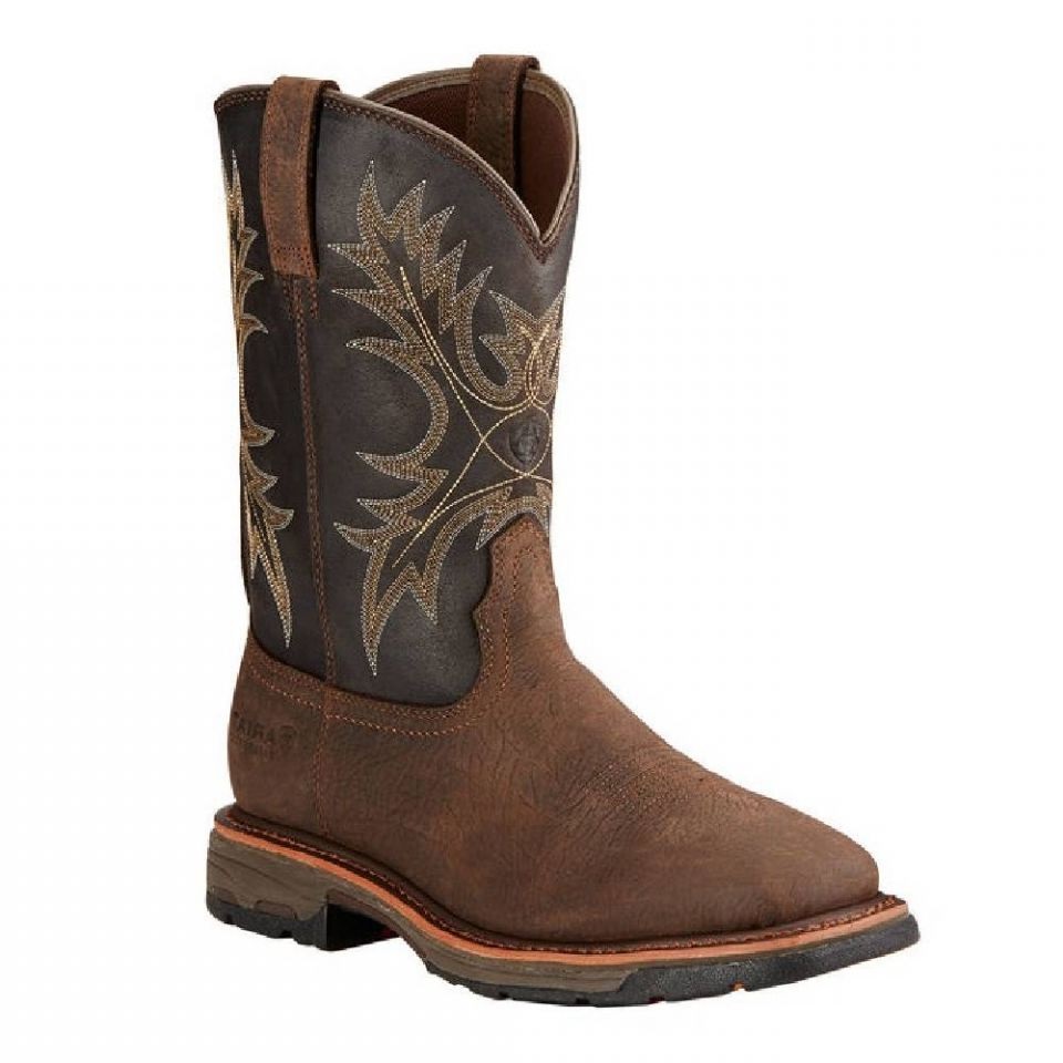 Men's Ariat Workhog Wide Square Toe H2O Soft Toe-Bruin Brown