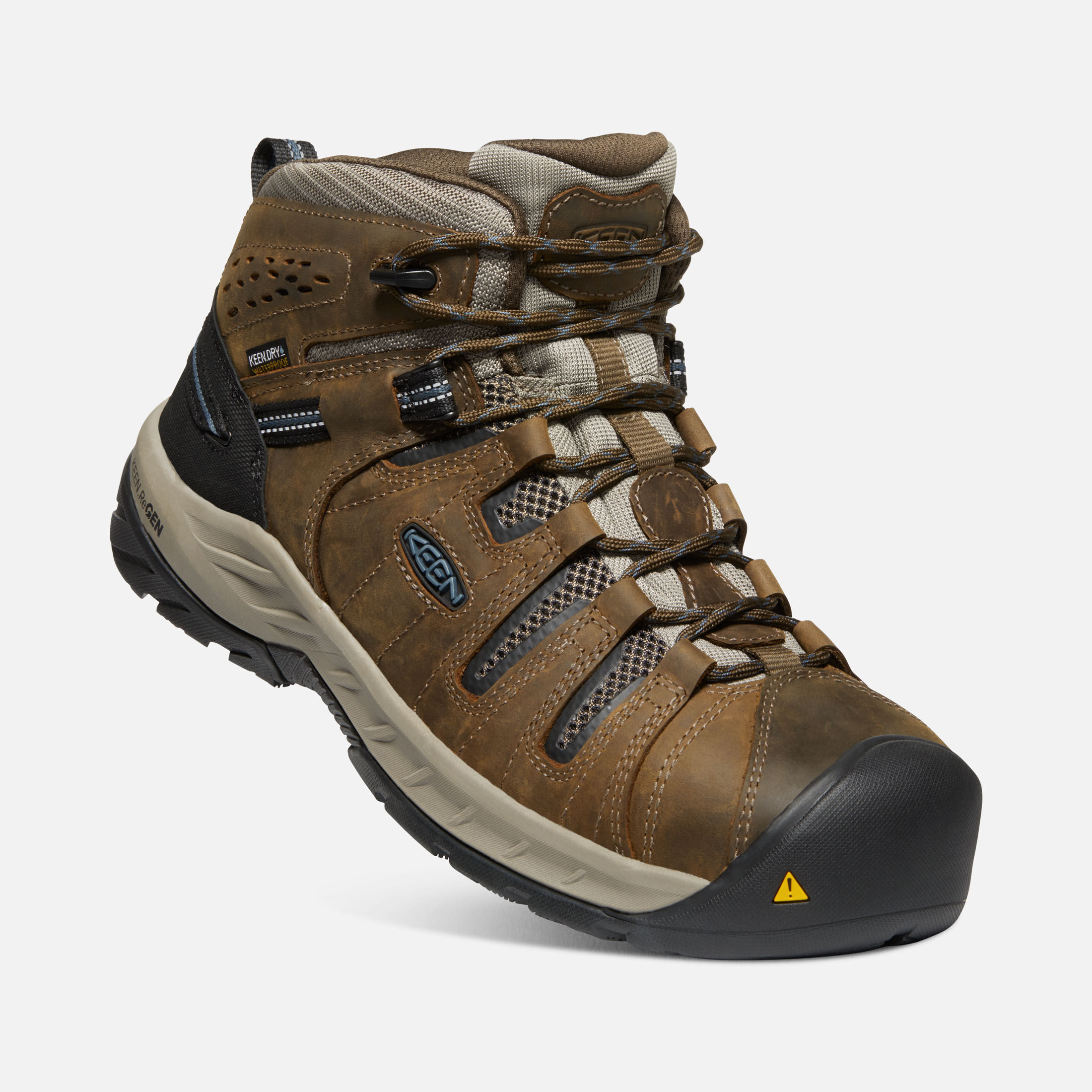 Men's KEEN Utility Flint II Mid Waterproof Steel Toe-Brown/Orion Blue