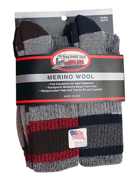 Men's Railroad Merino Wool Boot Socks-6 Pack