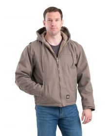 Men's Berne Washed Hooded Sherpa Lined Work Coat-Greystone