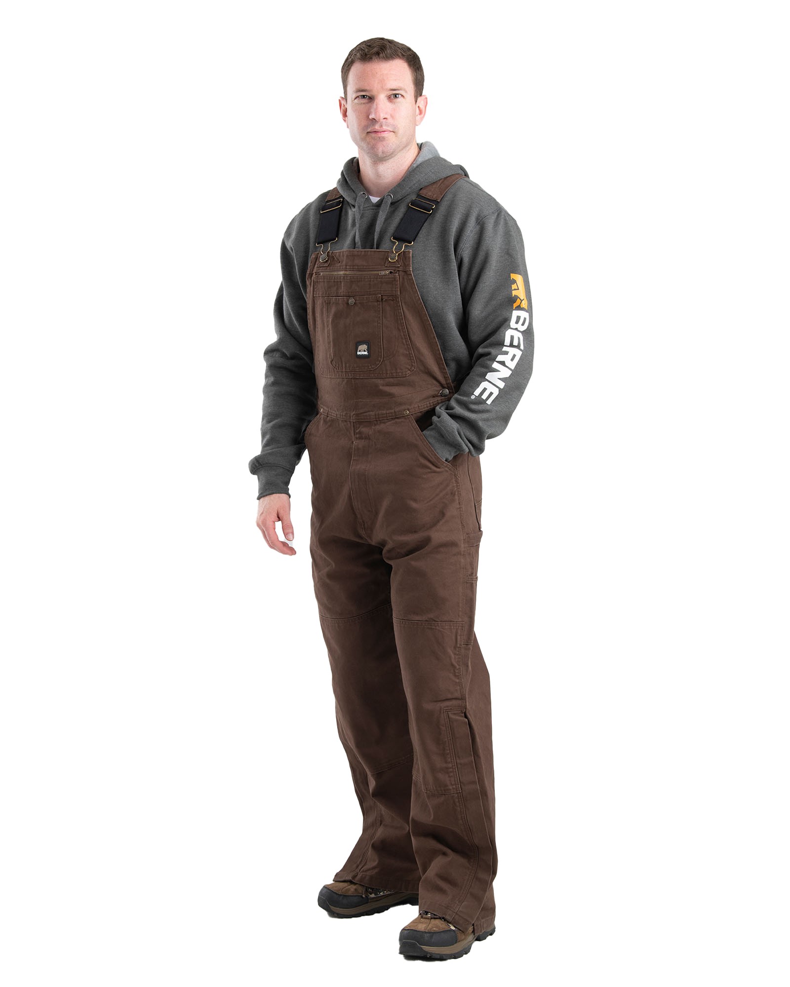 Men's Berne Unlined Washed Duck Bib Overall-Bark