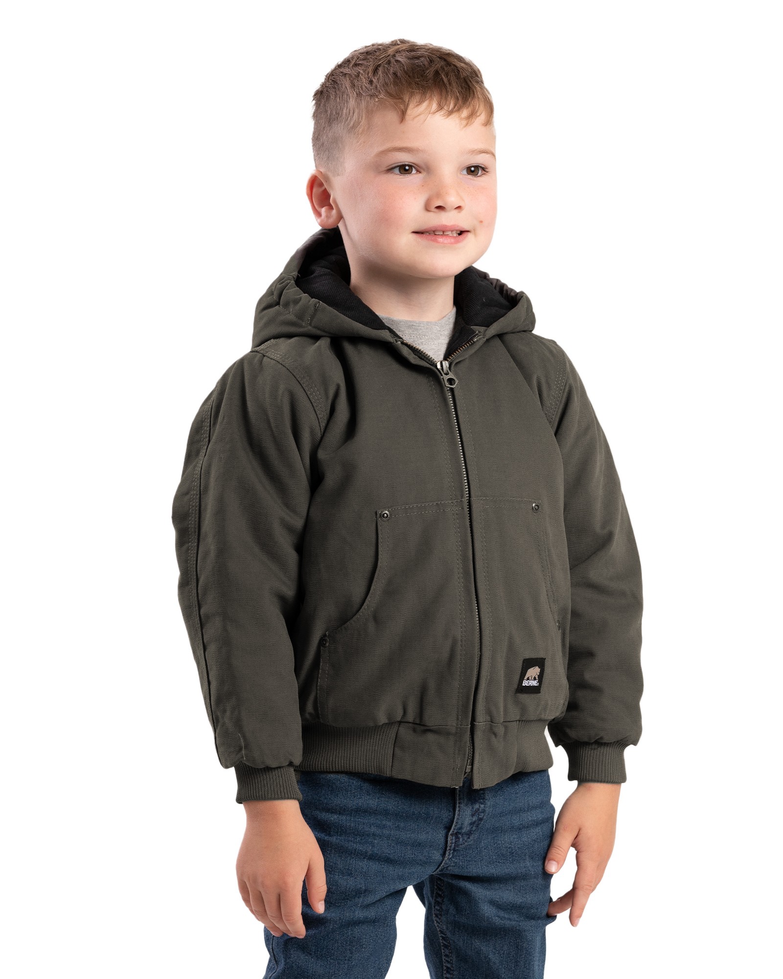 Kids' Berne Softstone Quilt-Lined Hooded Jacket-Olive Duck