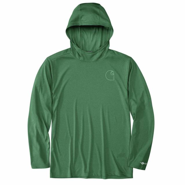 Men's Carhartt Force Sun Defender Relaxed Logo Hoodie - Green Slate Heather