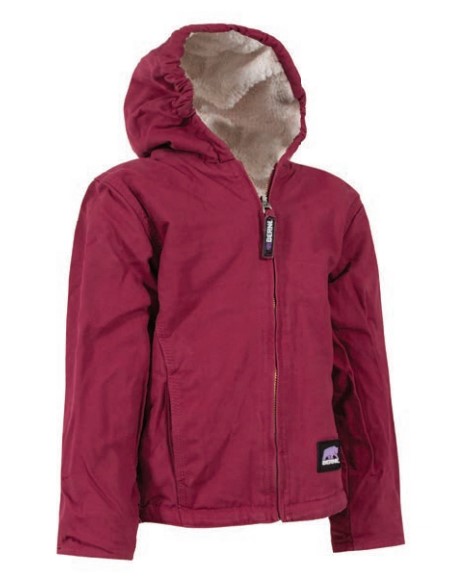 Girls' Berne Washed Hooded Sherpa-Lined Coat-Raisenberry