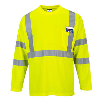 Men's Portwest Class 3 Hi-Vis Long Sleeve Pocket T-Shirt- Safety Yellow