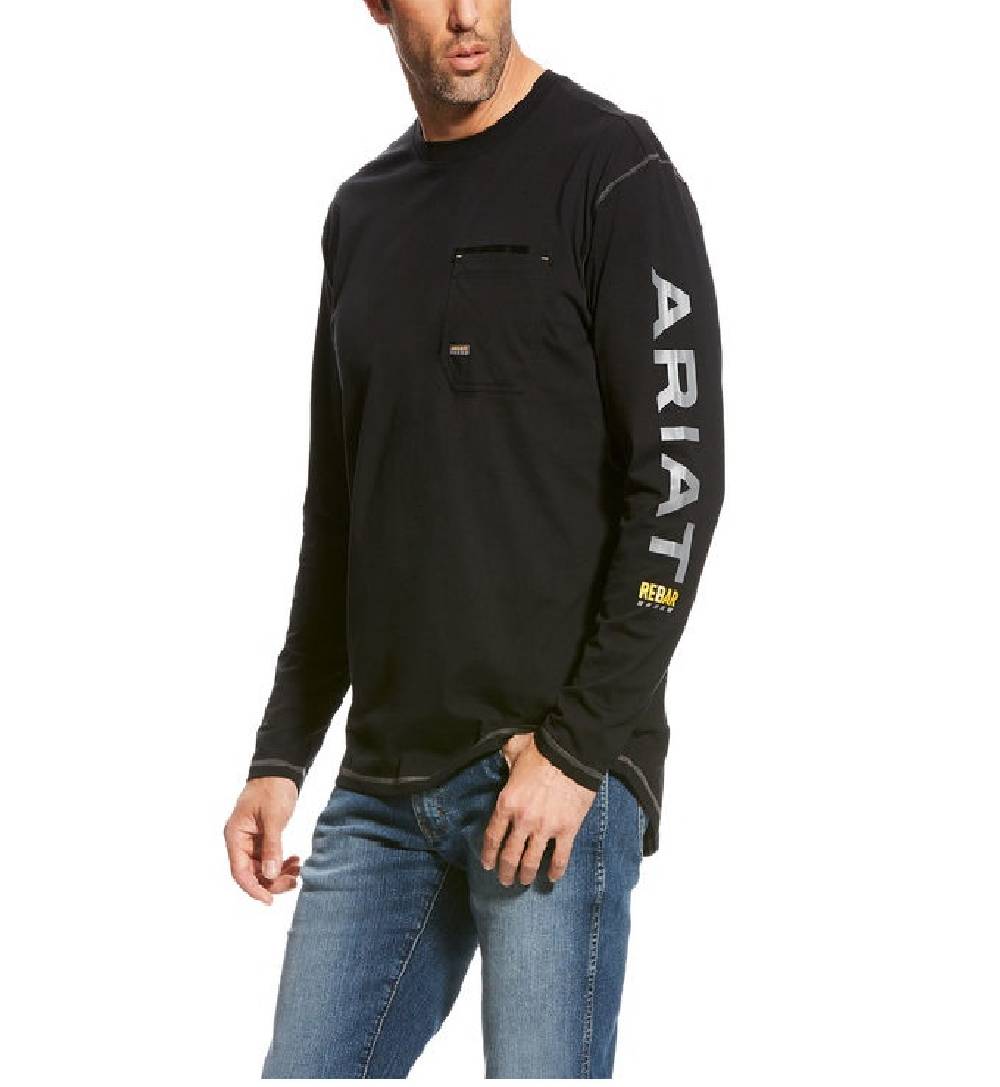 Men's Ariat Rebar Workman Long Sleeve Logo T Shirt-Black