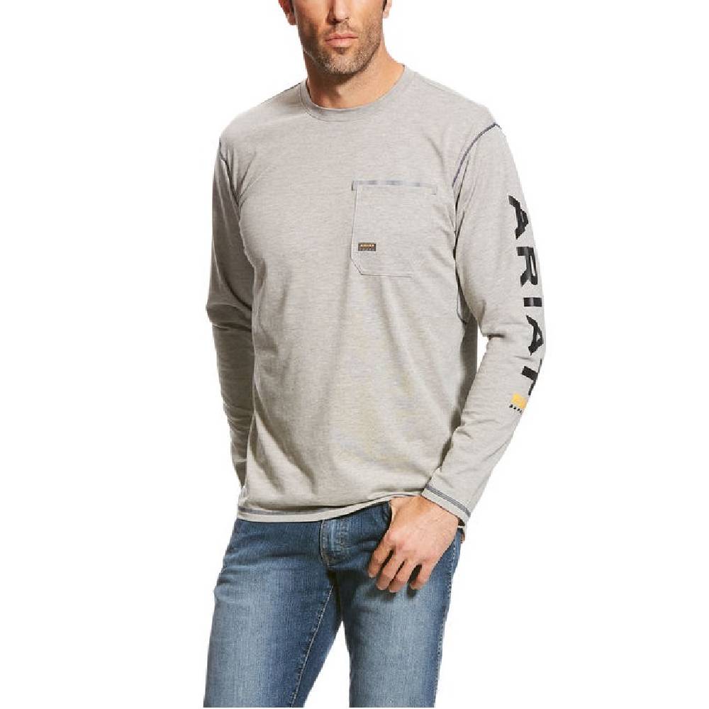 Men's Ariat Rebar Workman Long Sleeve Logo T-Shirt-Heather Gray