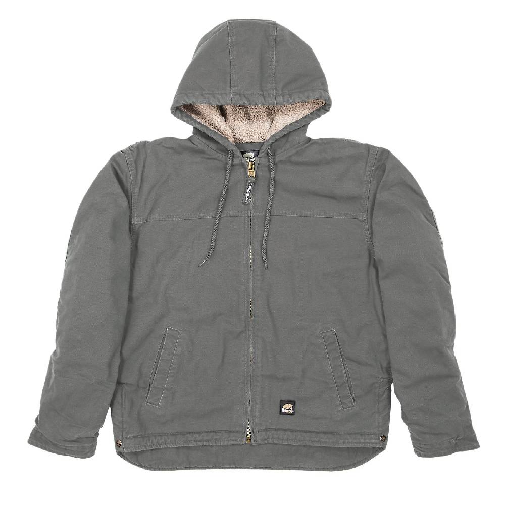 Men's Berne Washed Hooded Sherpa Lined Work Coat-Greystone