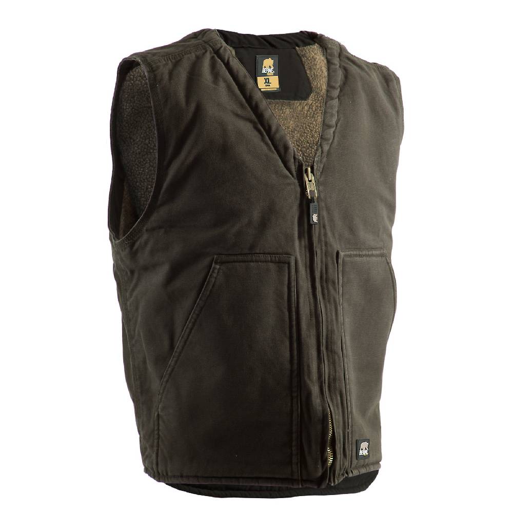 Men's Berne Washed Sherpa-Lined V-Neck Vest-Bark