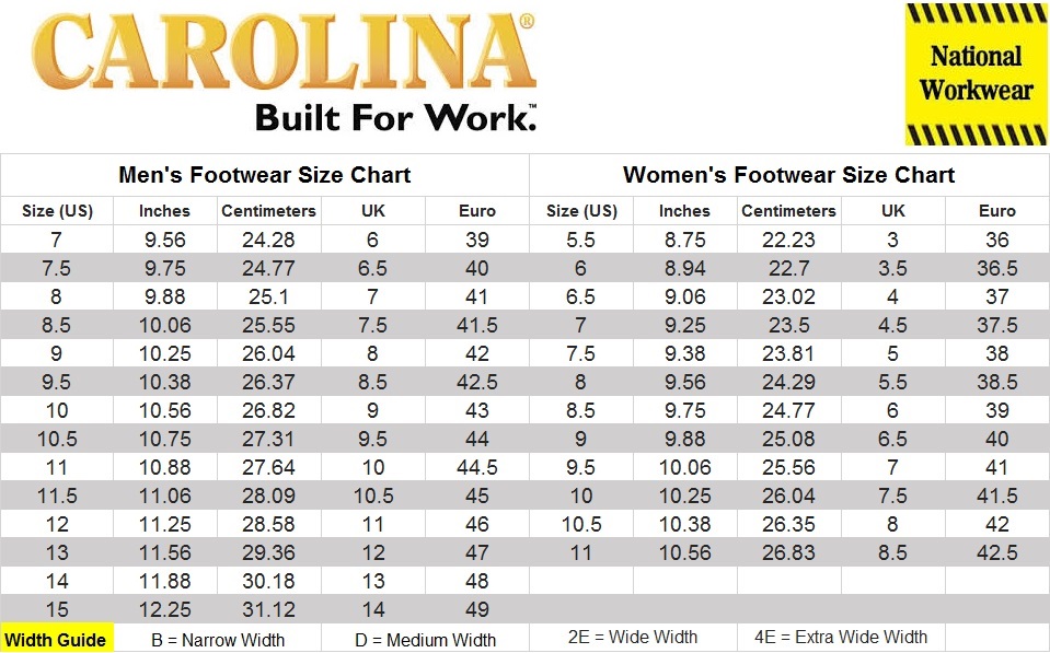 Carolina Boot Size Chart