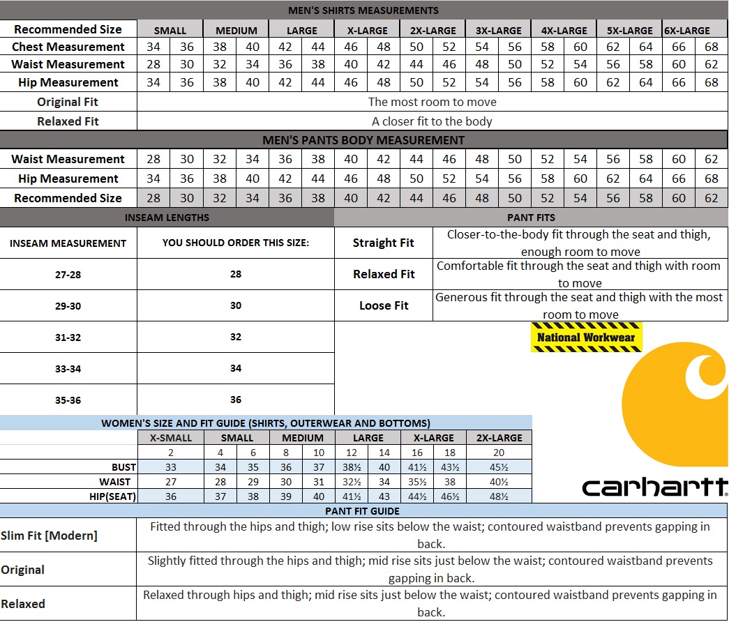 Carhartt Jacket Size Chart