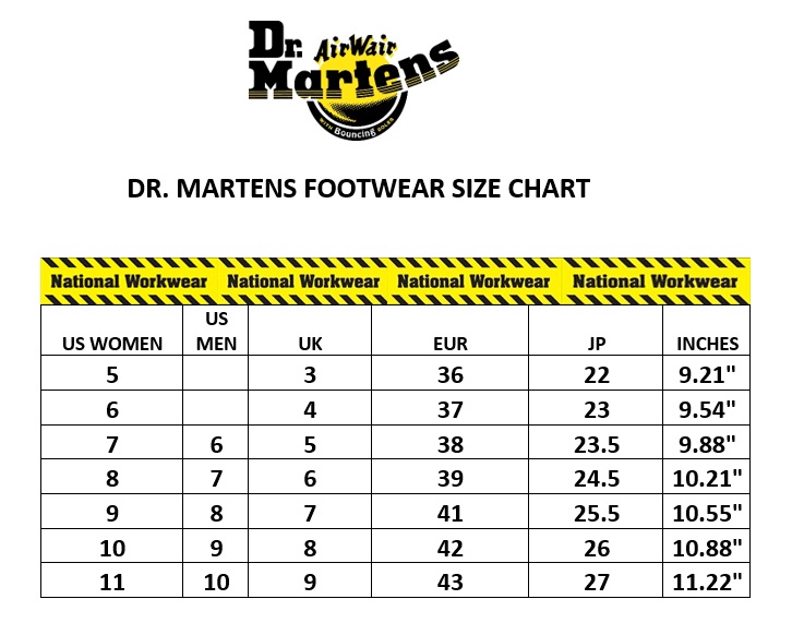 doc marten shoe size chart