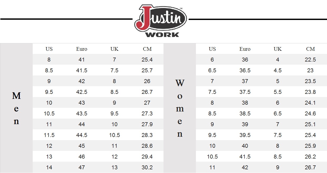 And Justin Size Chart