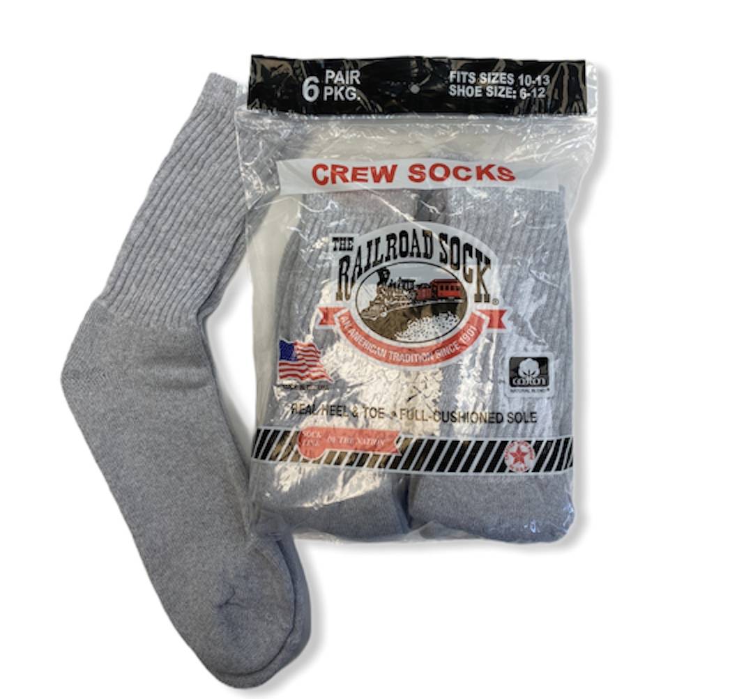 Men's Railroad Sock Gray Crew Sock6 Pack