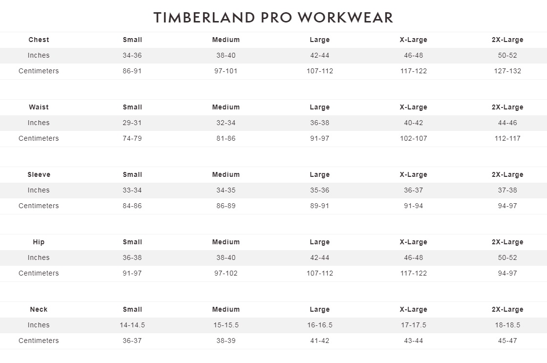 Timberland Size Chart